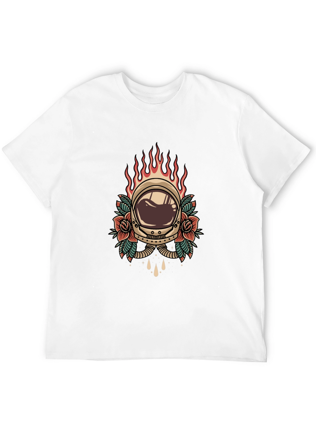 Retro Astronaut Helmet Tattoo Style Graphic Tee - Black
