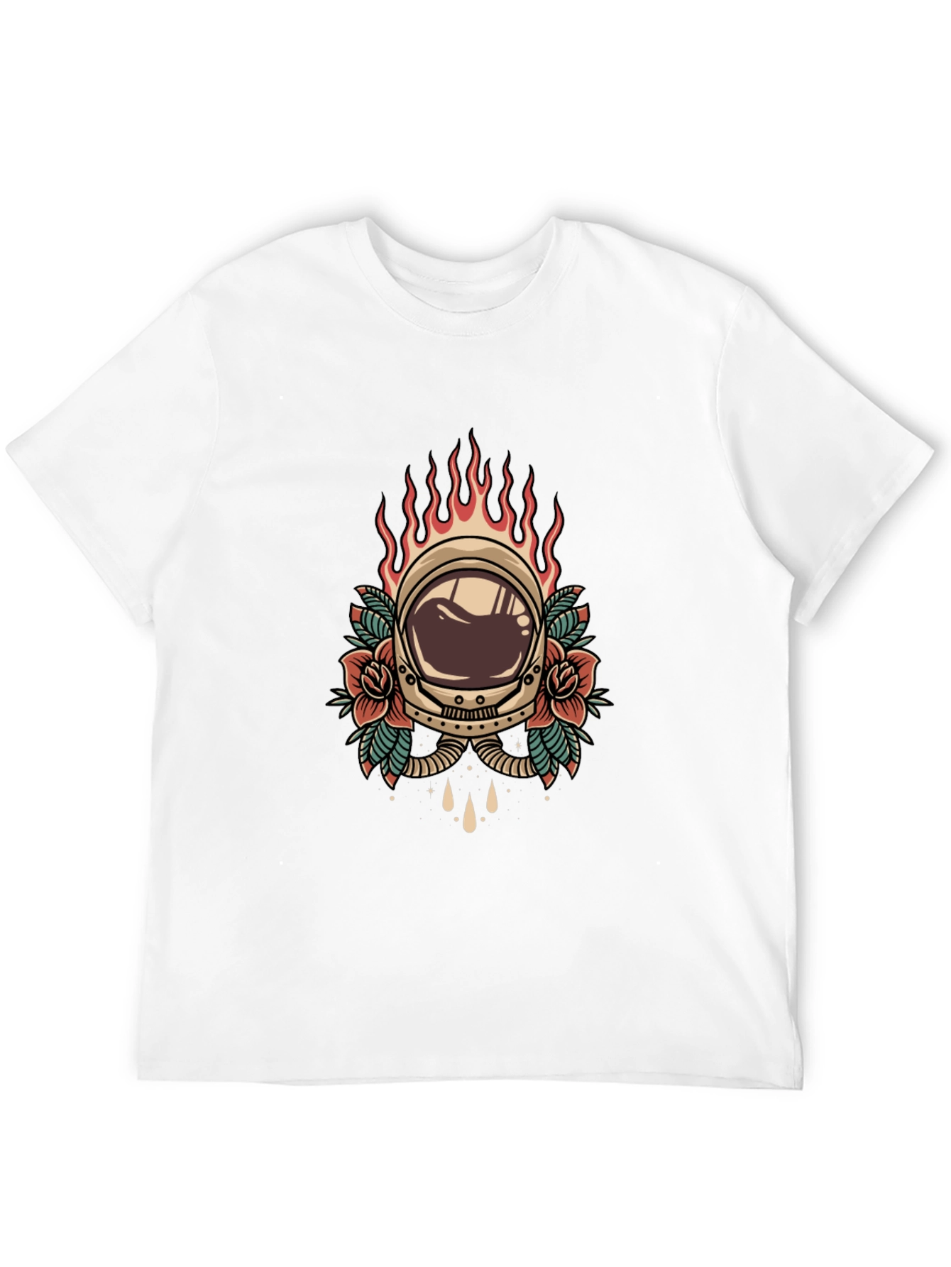 Retro Astronaut Helmet Tattoo Style Graphic Tee - Black