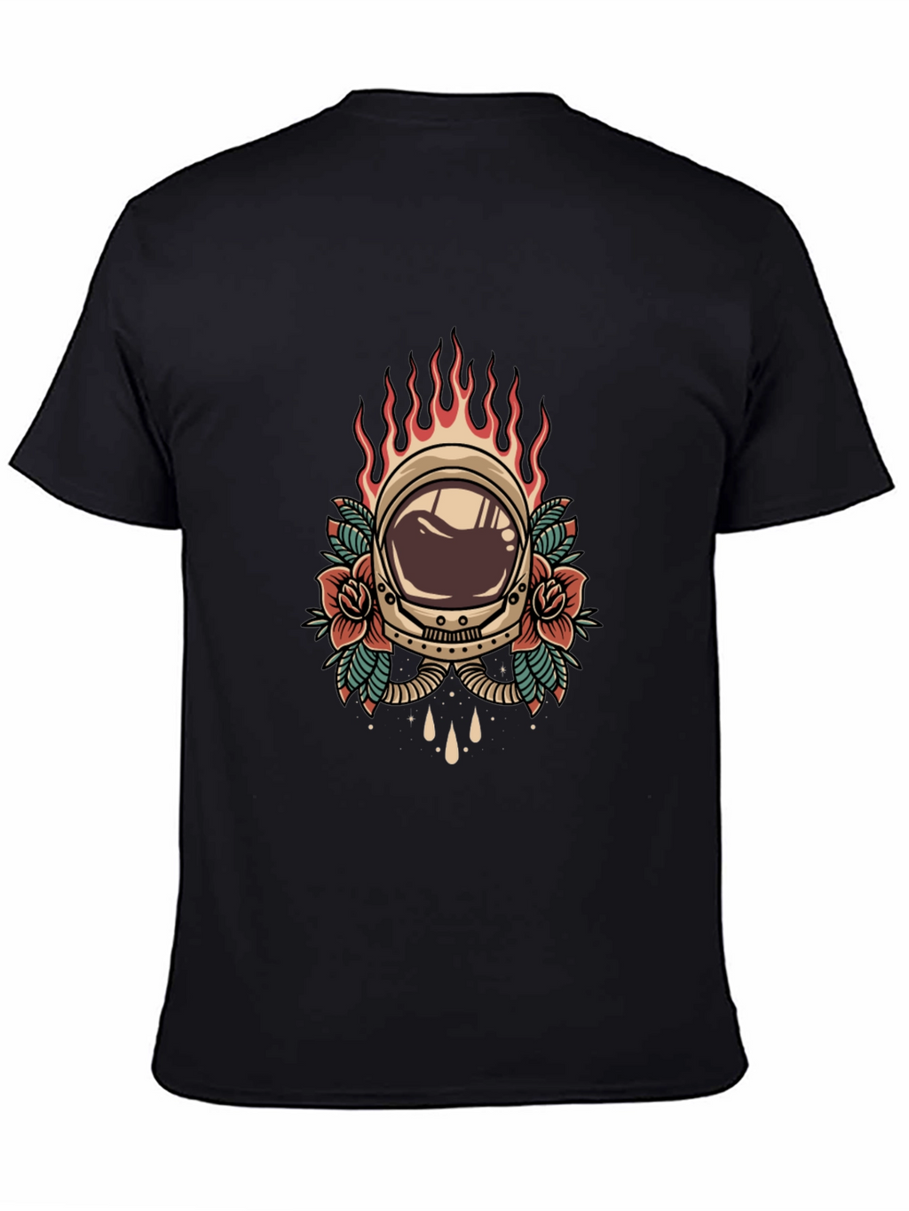 Retro Astronaut Helmet Tattoo Style Graphic Tee - Black