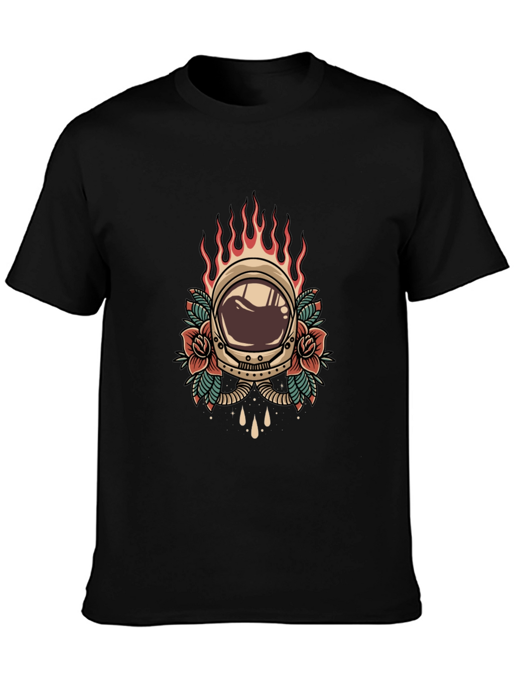 Retro Astronaut Helmet Tattoo Style Graphic Tee - Black