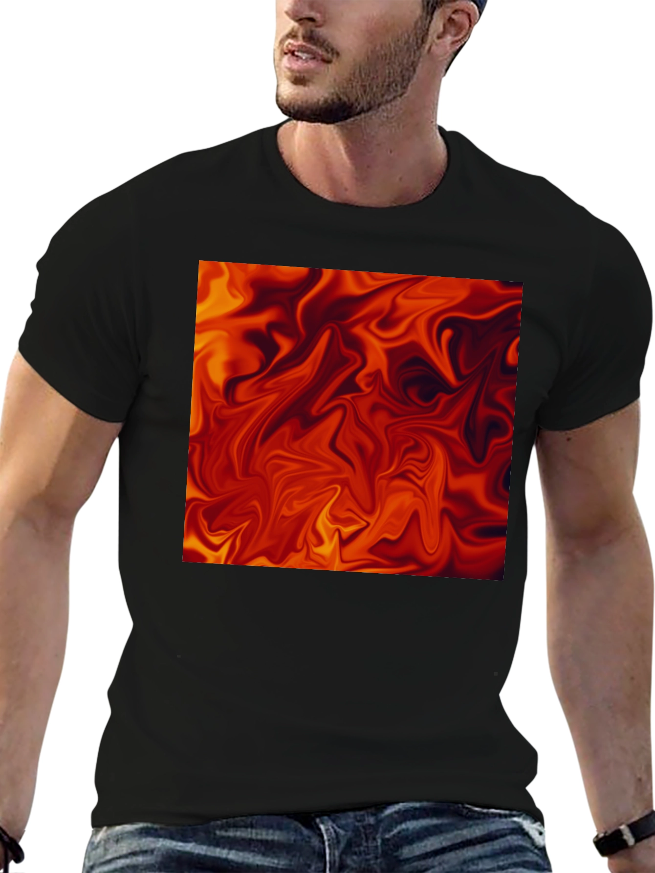 Fiery Abstract Art Black T-Shirt