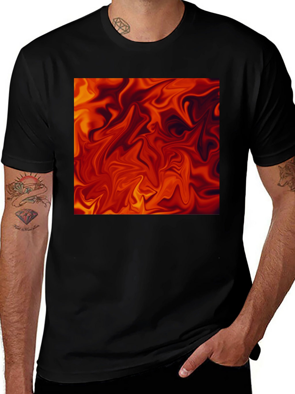 Fiery Abstract Art Black T-Shirt