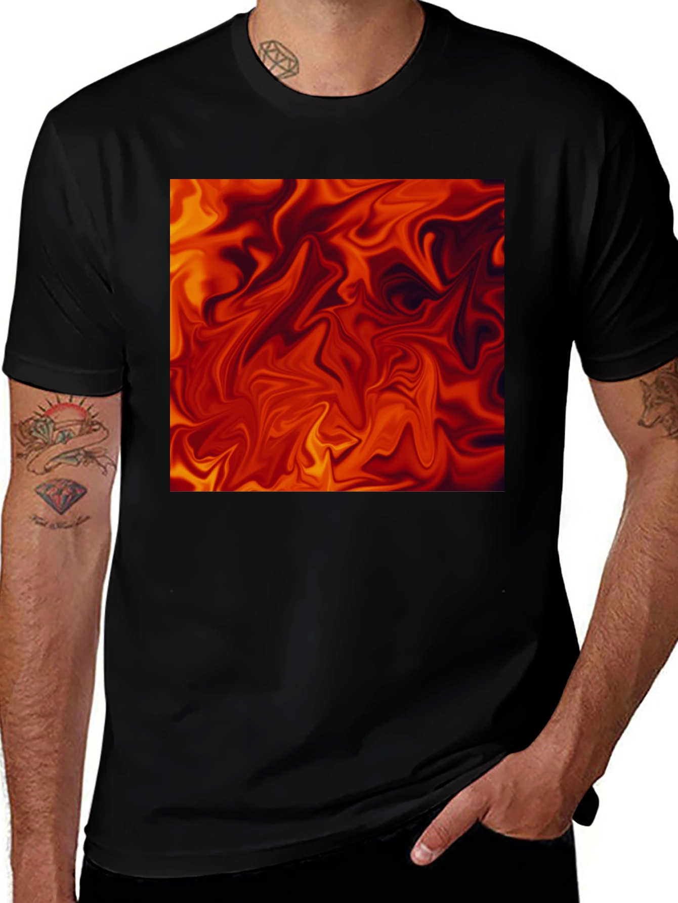 Fiery Abstract Art Black T-Shirt