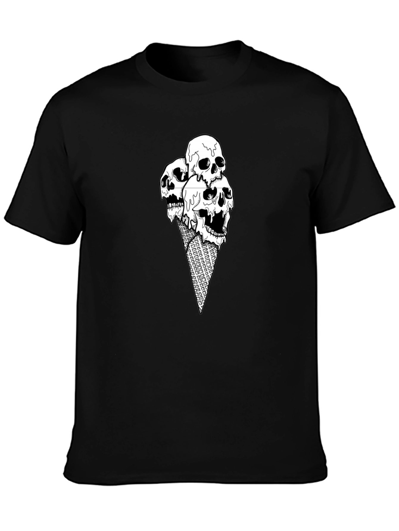 Skull Ice Cream Cone Graphic Tee - Black Cotton T-Shirt