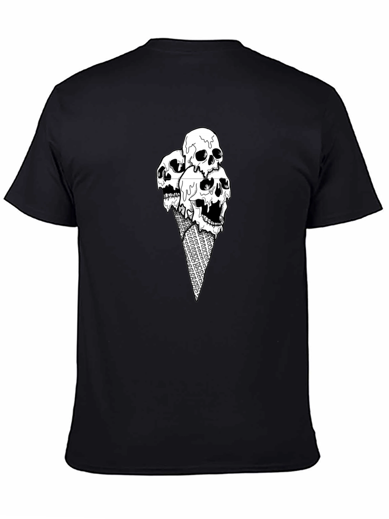 Skull Ice Cream Cone Graphic Tee - Black Cotton T-Shirt