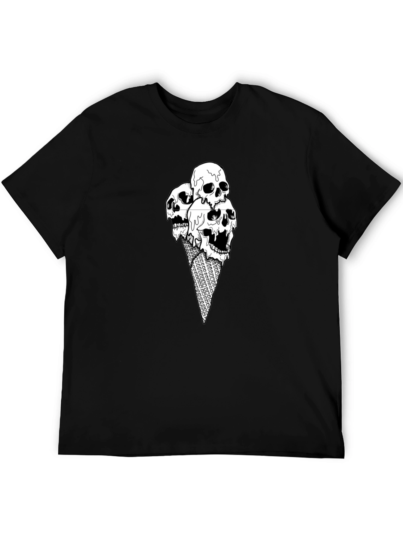Skull Ice Cream Cone Graphic Tee - Black Cotton T-Shirt