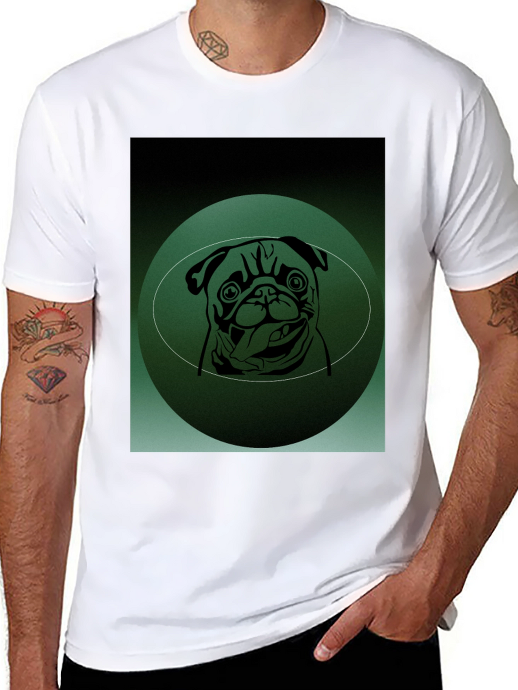 Pug Portrait Graphic Tee - Mens Black T-Shirt