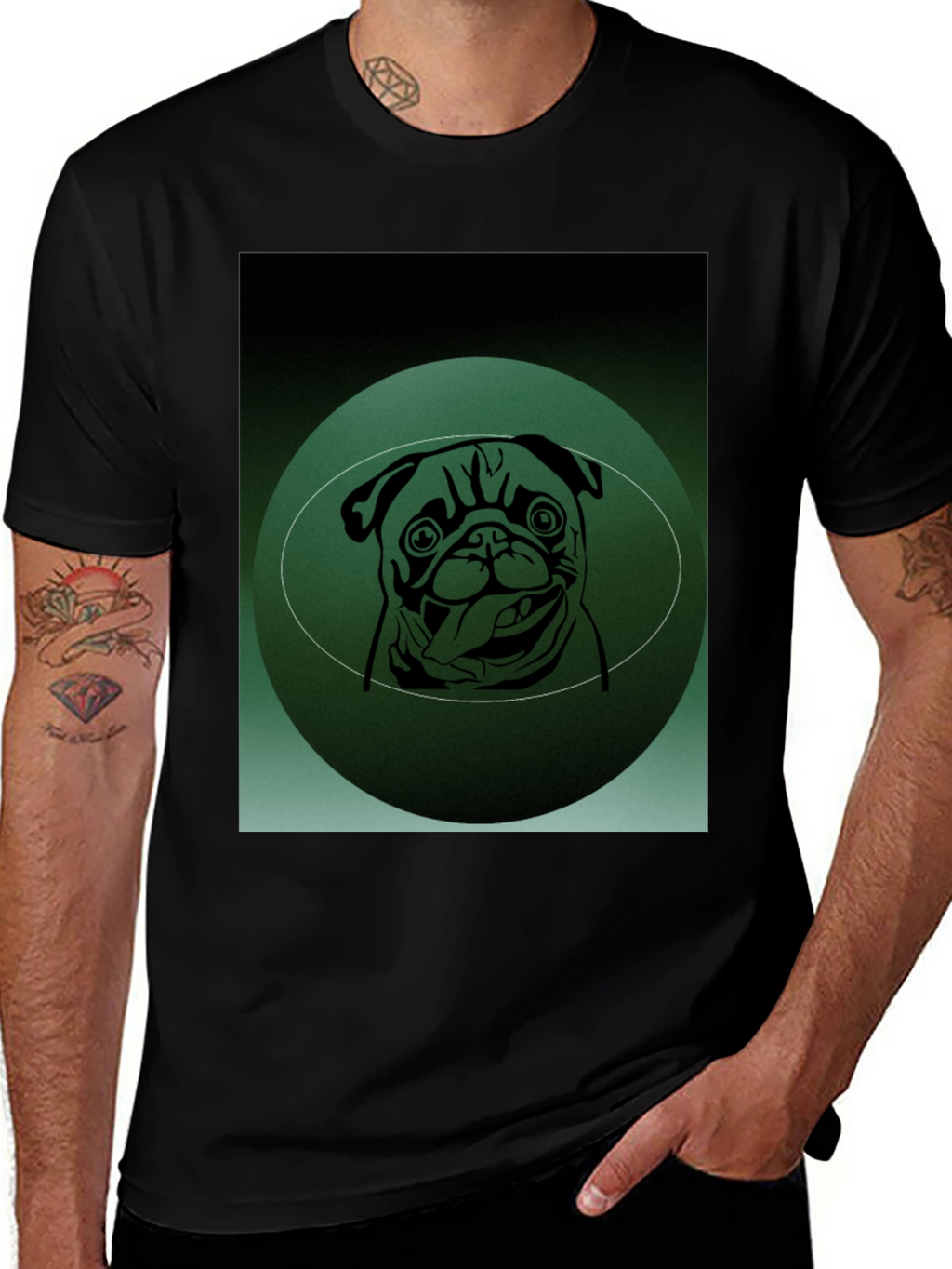 Pug Portrait Graphic Tee - Mens Black T-Shirt