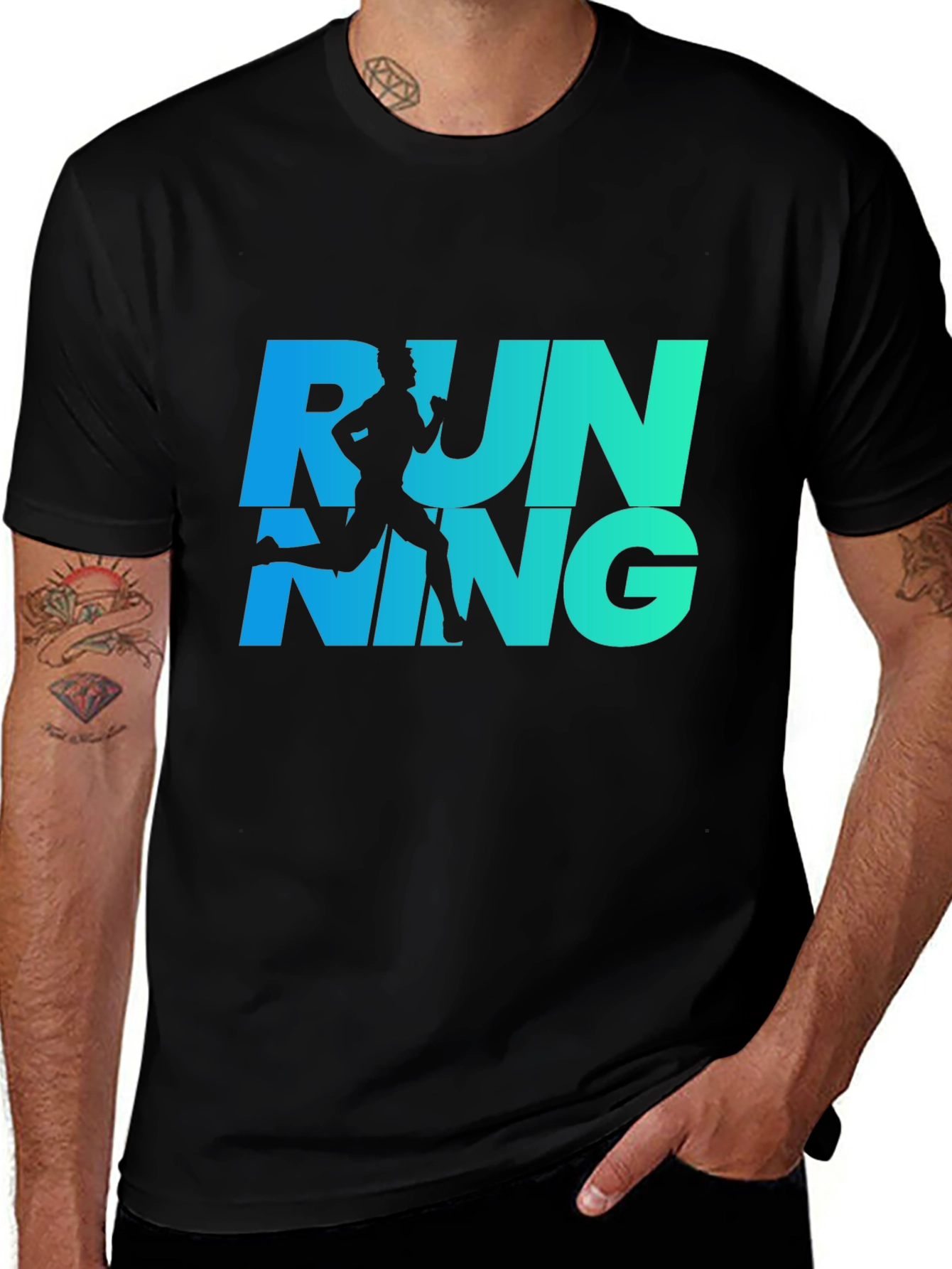 Running Graphic Tee - Cool Blue Gradient Design