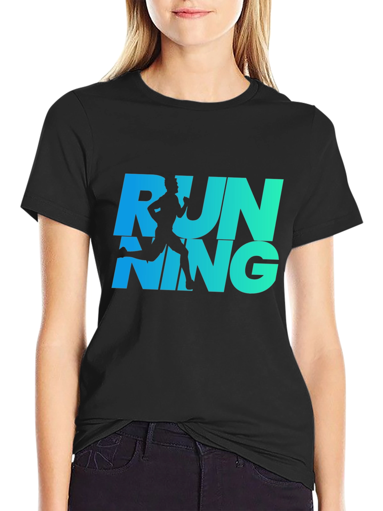 Running Graphic Tee - Cool Blue Gradient Design