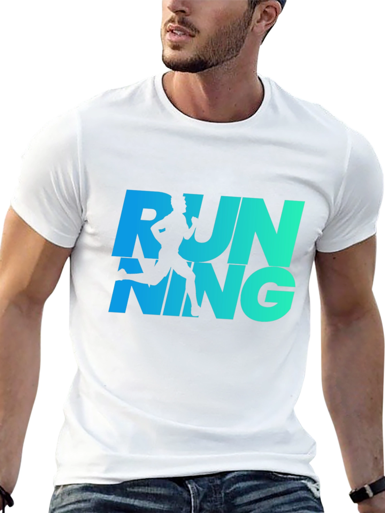Running Graphic Tee - Cool Blue Gradient Design