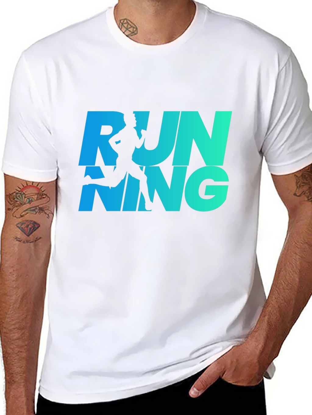 Running Graphic Tee - Cool Blue Gradient Design