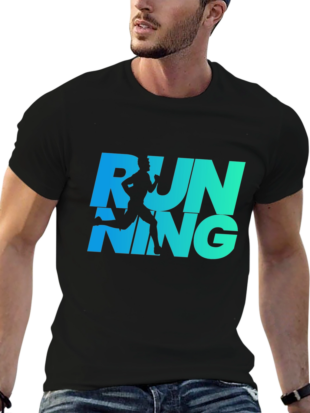 Running Graphic Tee - Cool Blue Gradient Design