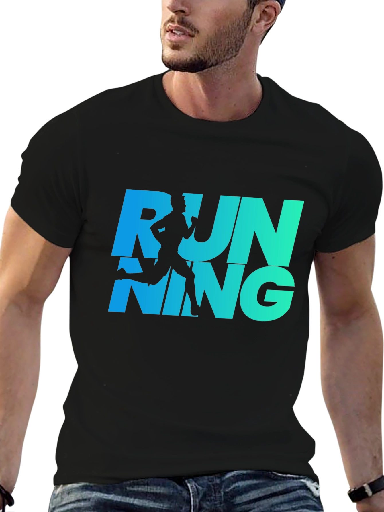 Running Graphic Tee - Cool Blue Gradient Design
