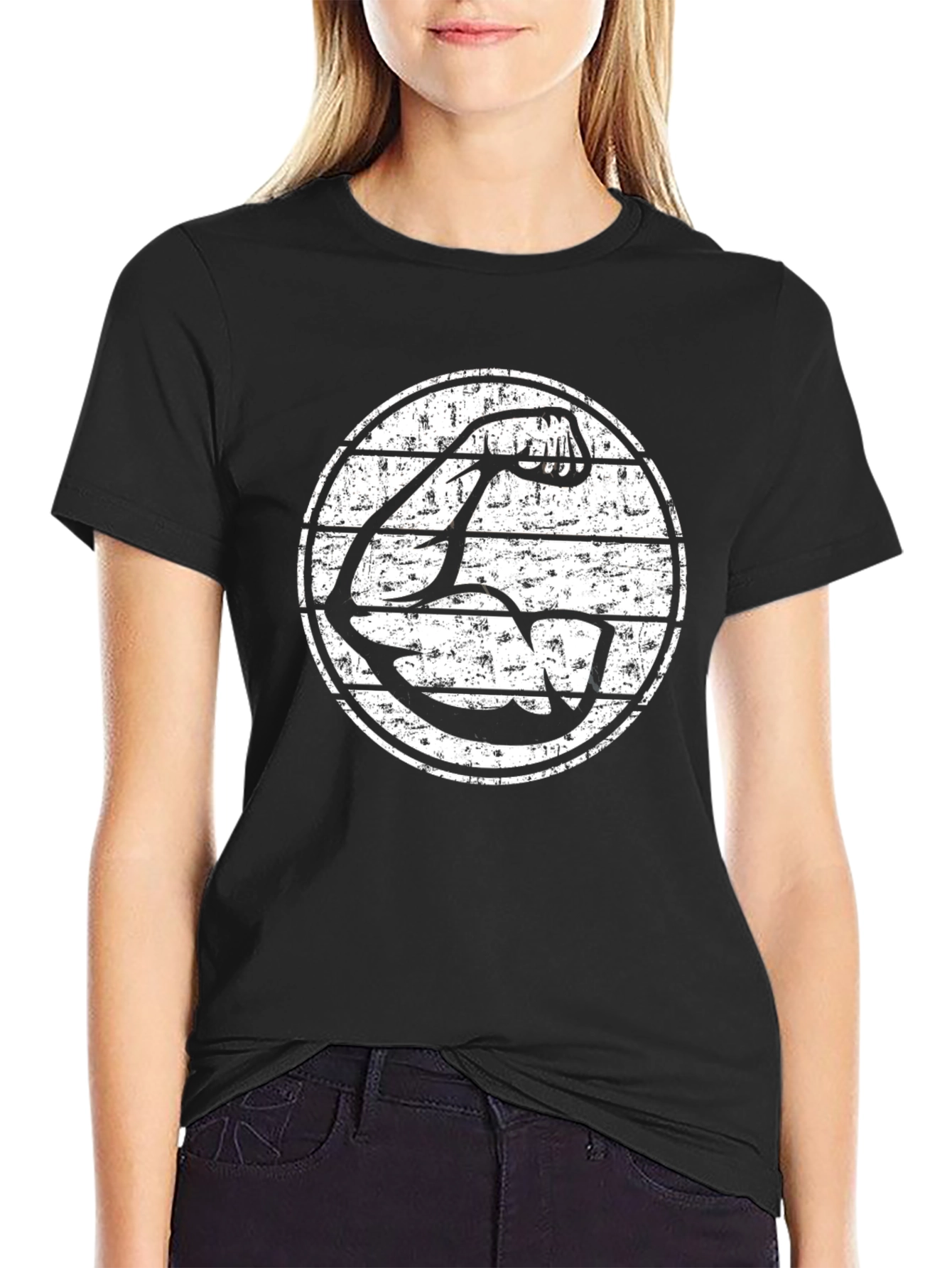 Retro Arm Muscle Tee - Black Graphic T-Shirt