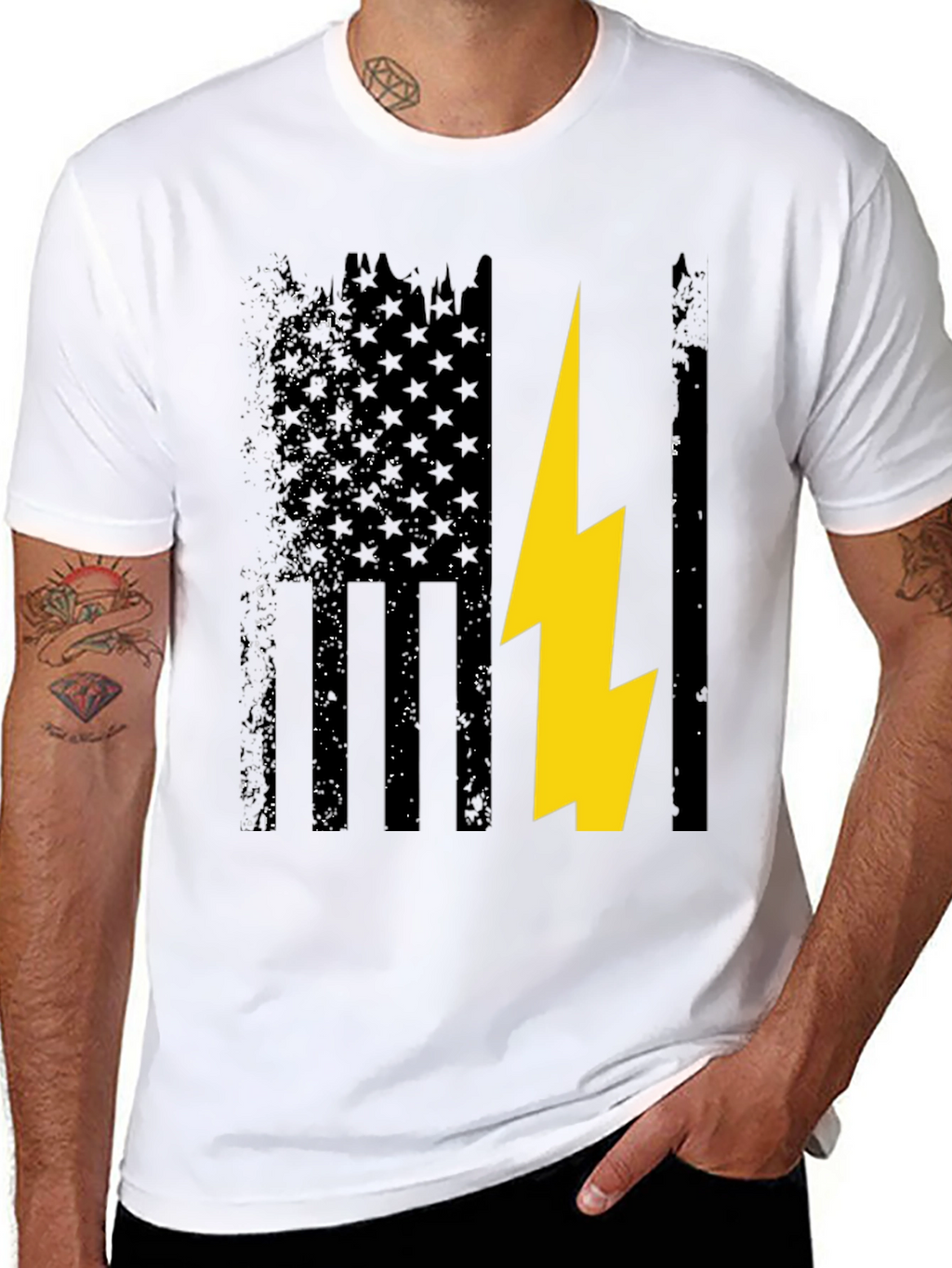 Distressed American Flag with Lightning Bolt T-Shirt
