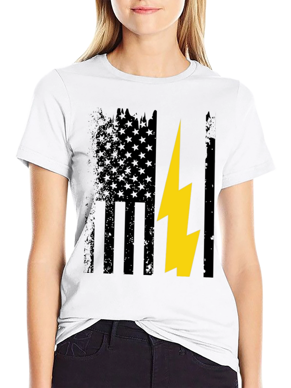 Distressed American Flag with Lightning Bolt T-Shirt
