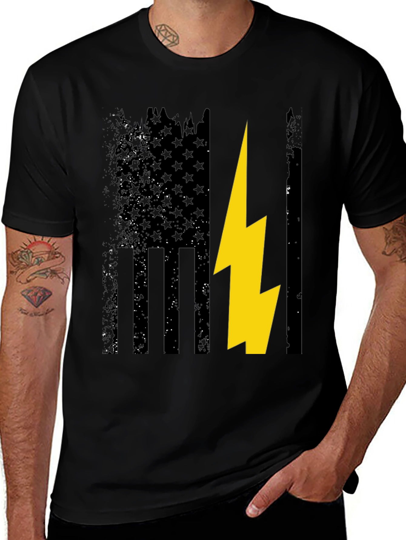 Distressed American Flag with Lightning Bolt T-Shirt