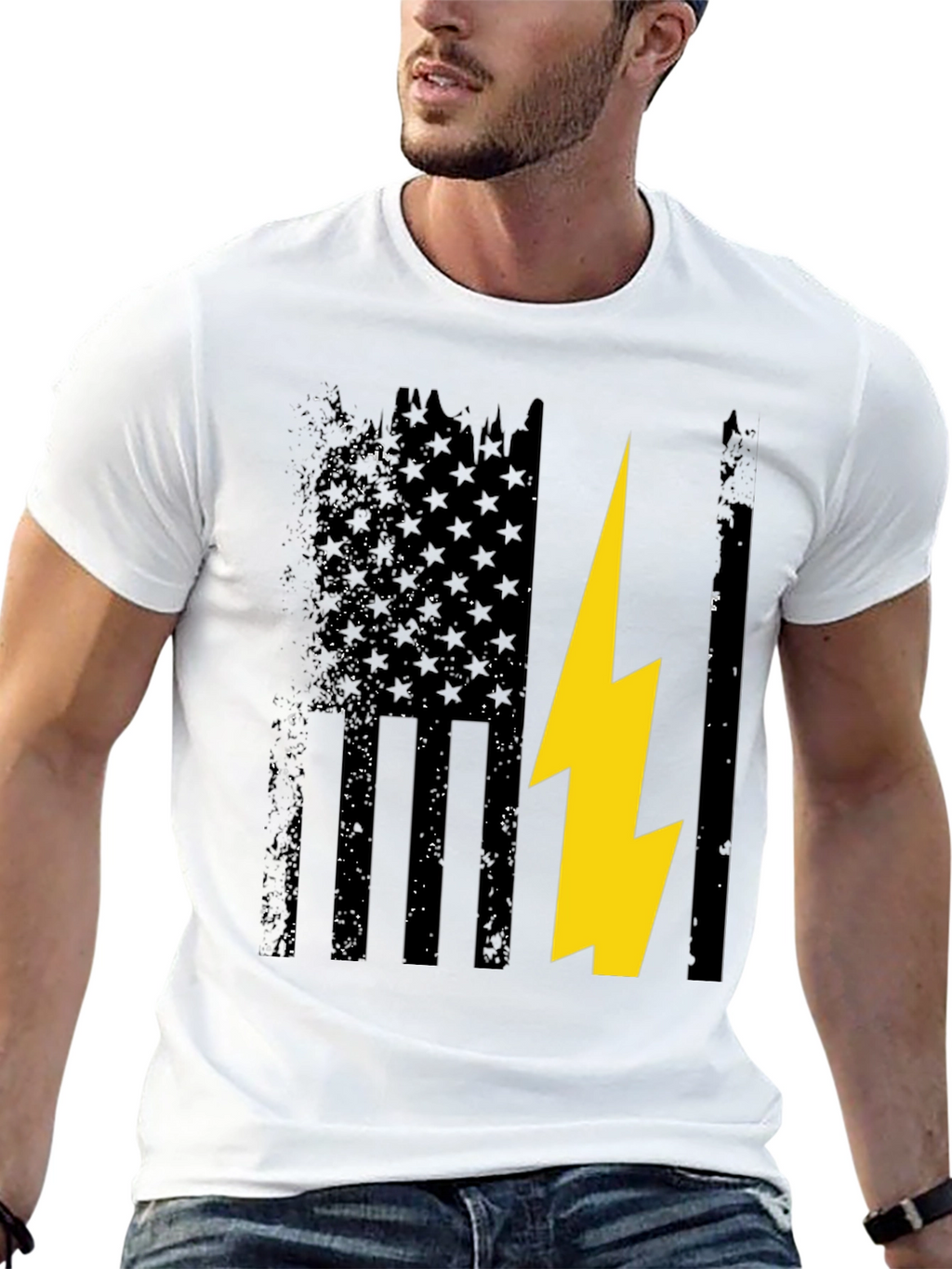 Distressed American Flag with Lightning Bolt T-Shirt