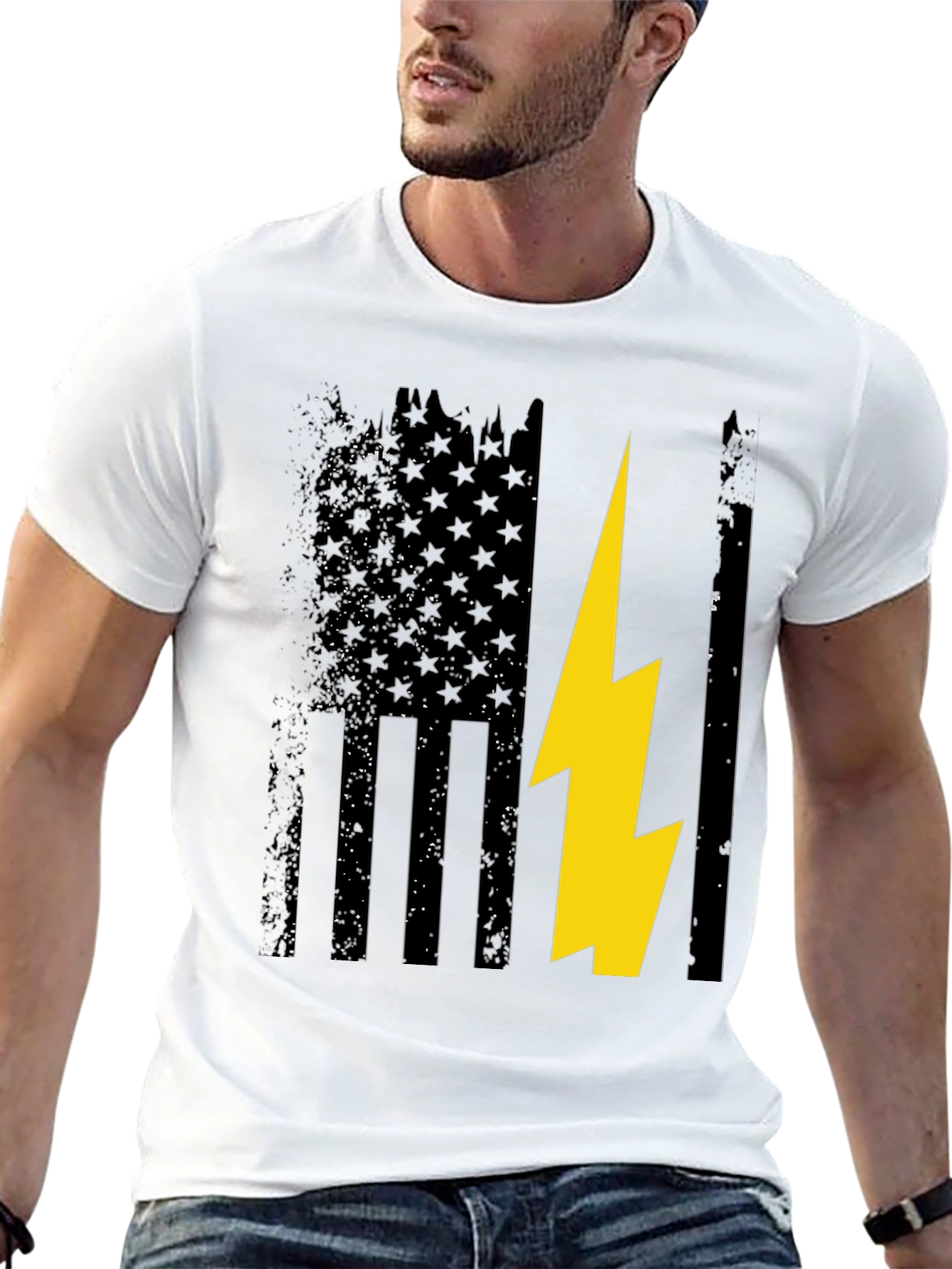 Distressed American Flag with Lightning Bolt T-Shirt