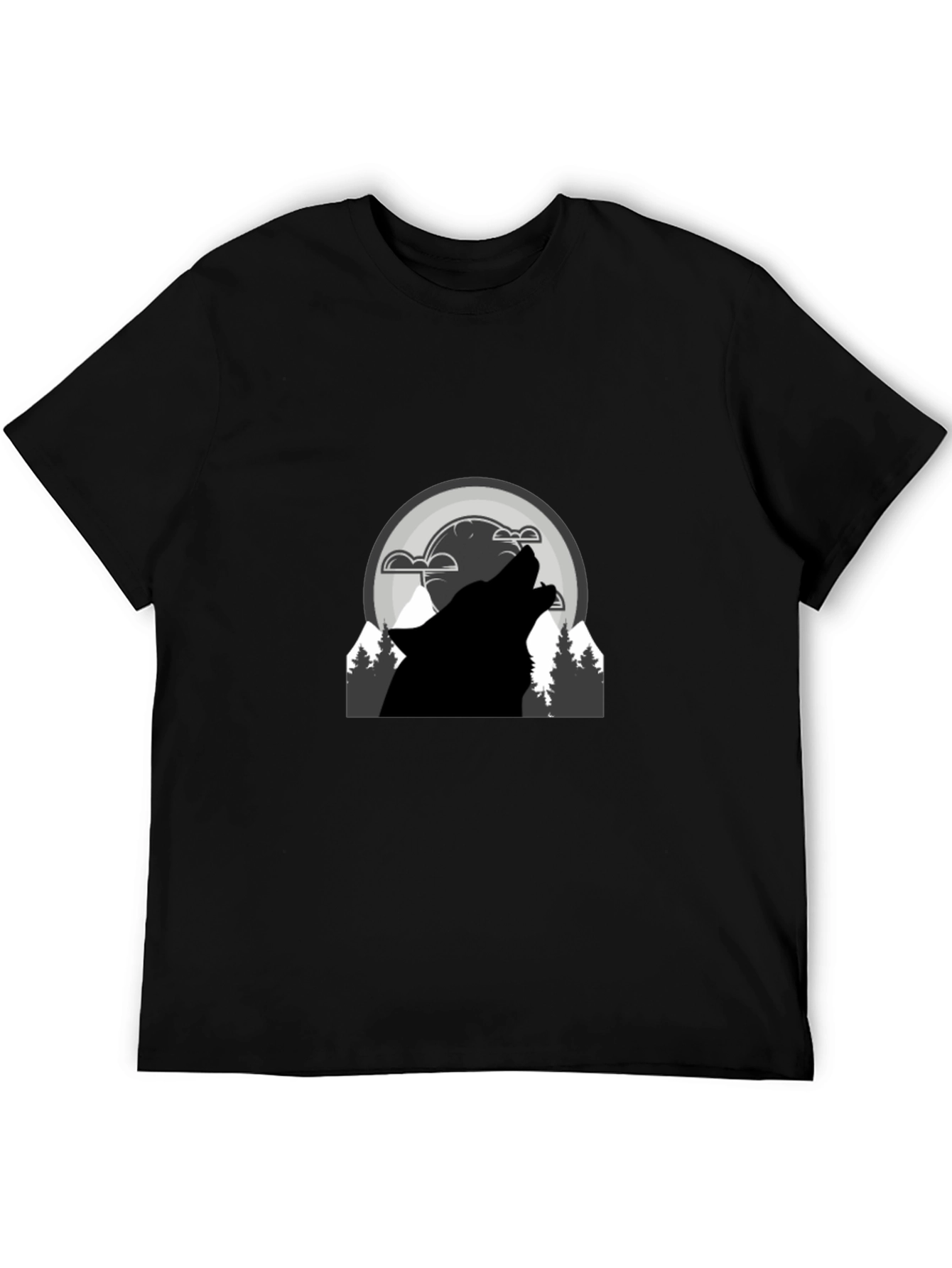 Wolf Howl Graphic T-Shirt - Black Cotton Blend