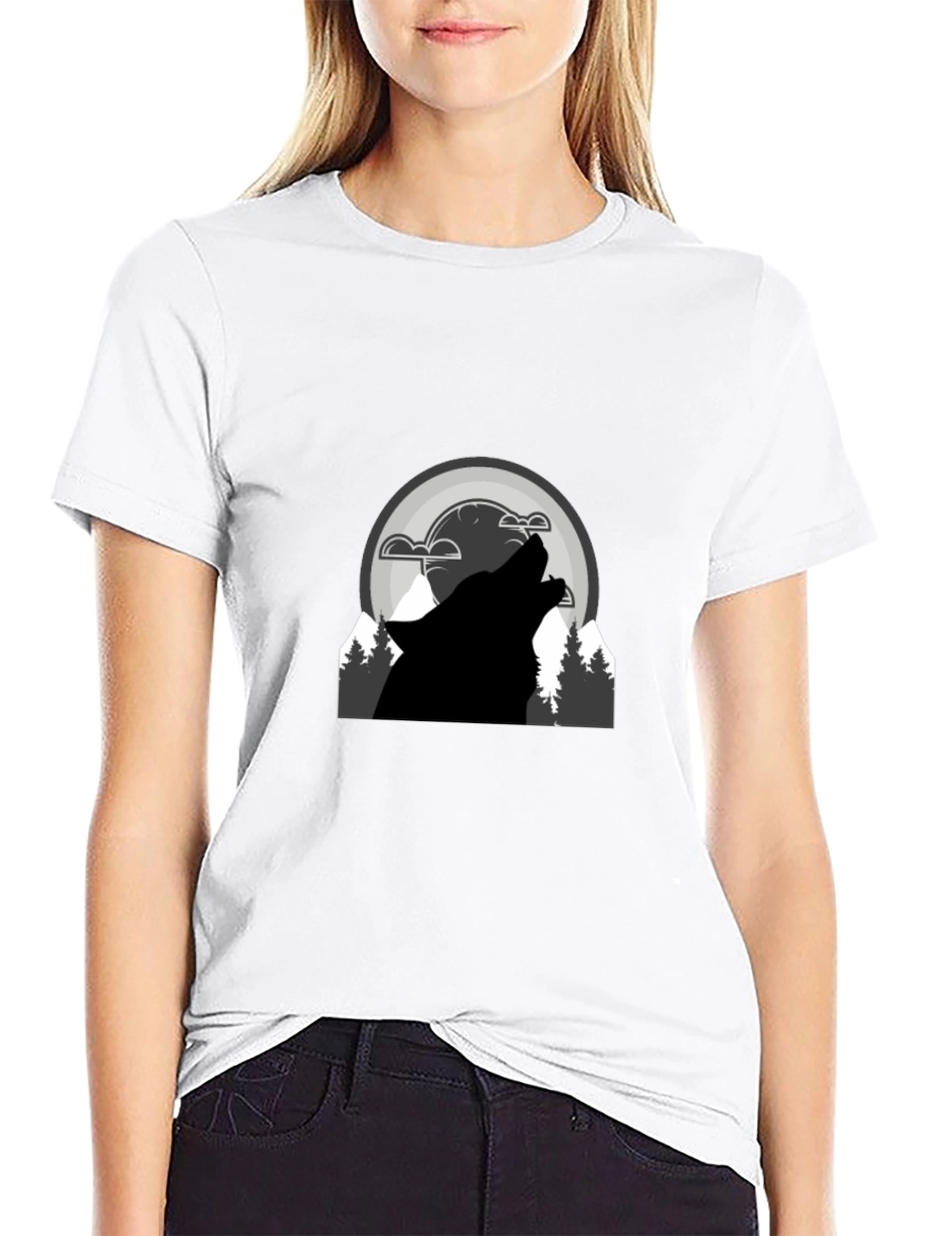 Wolf Howl Graphic T-Shirt - Black Cotton Blend