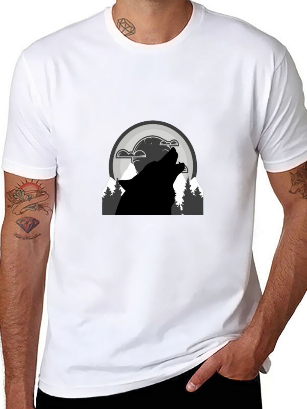 Wolf Howl Graphic T-Shirt - Black Cotton Blend