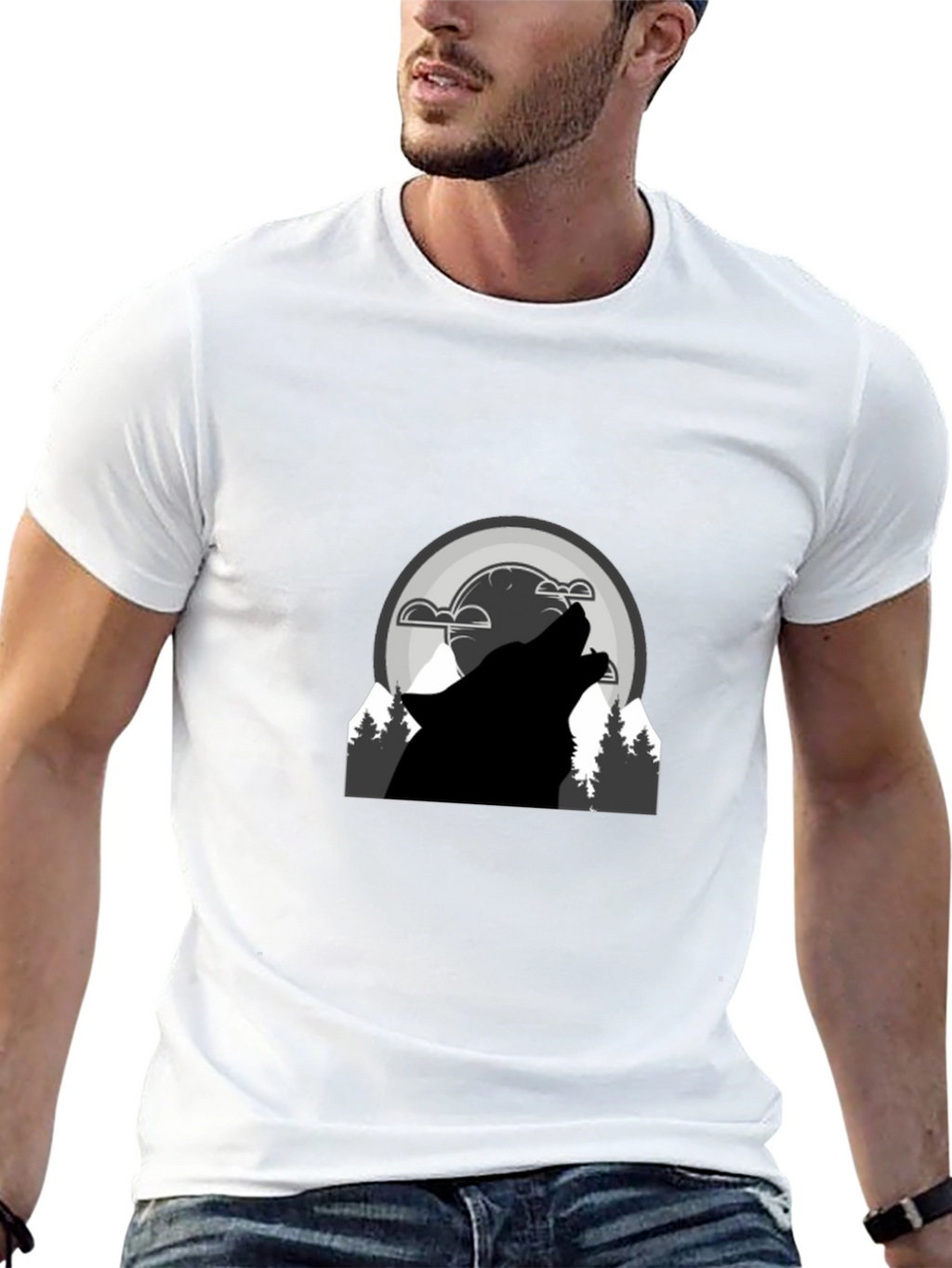 Wolf Howl Graphic T-Shirt - Black Cotton Blend