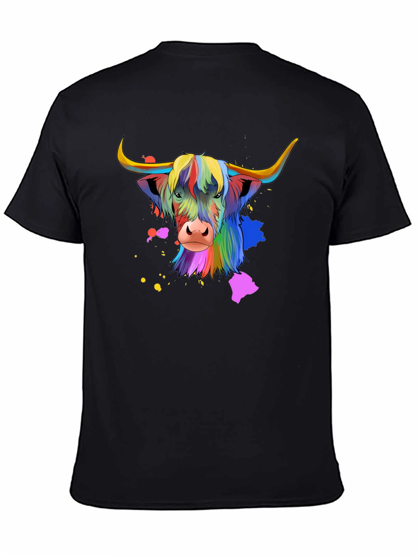 Highland Cow Colorful Graphic Tee - Black T-Shirt