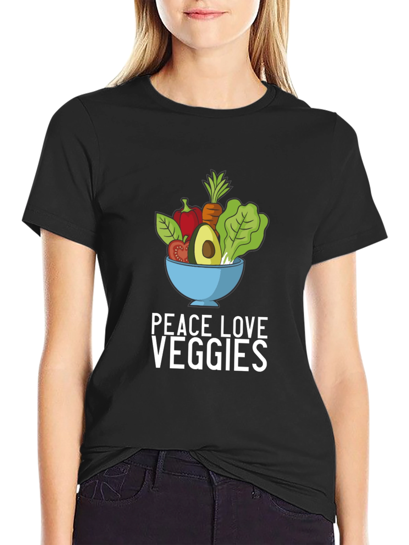 Peace Love Veggies Graphic Tee - Black T-Shirt