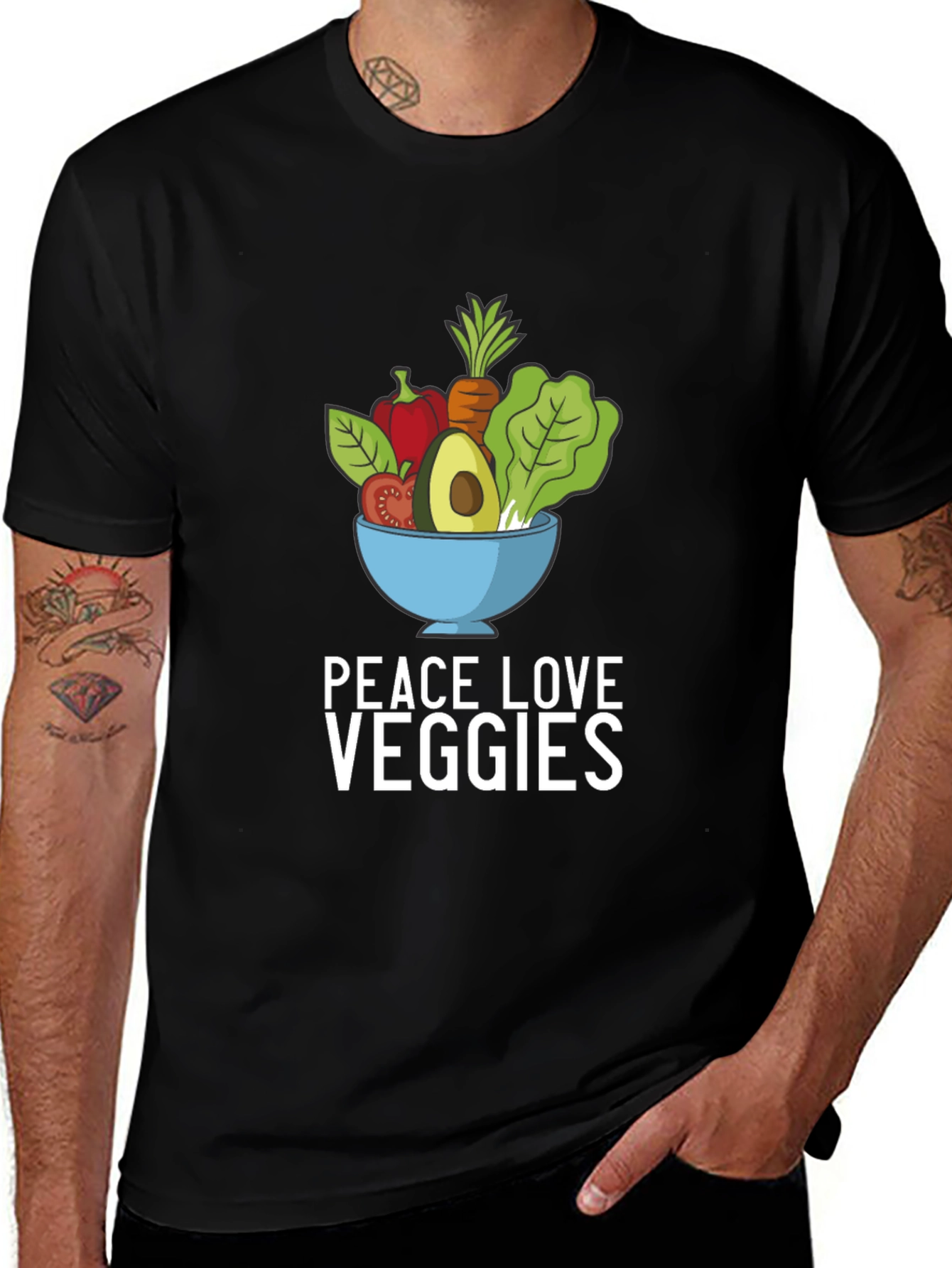Peace Love Veggies Graphic Tee - Black T-Shirt