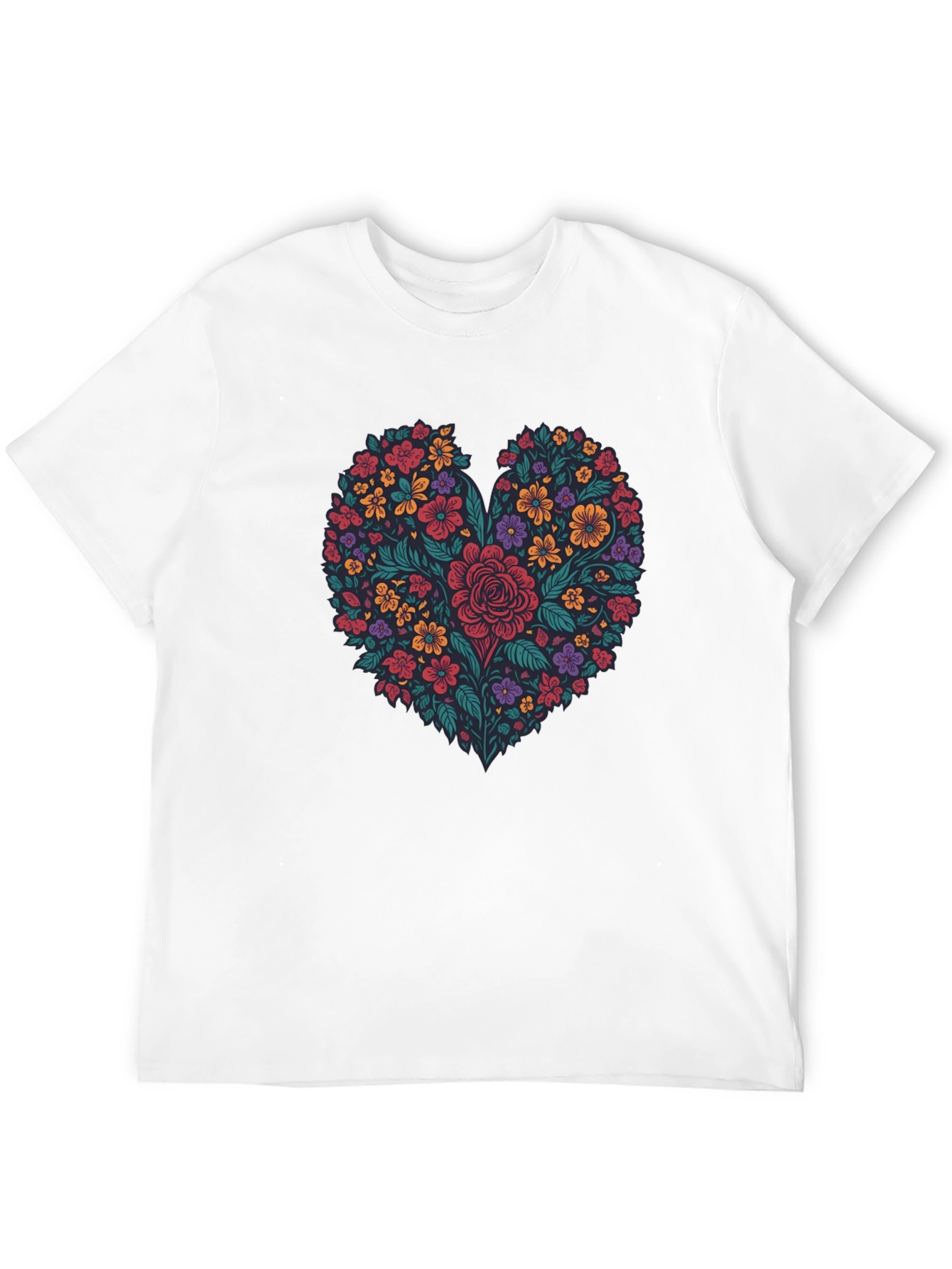 Floral Heart Graphic T-Shirt - Mens Black Tee