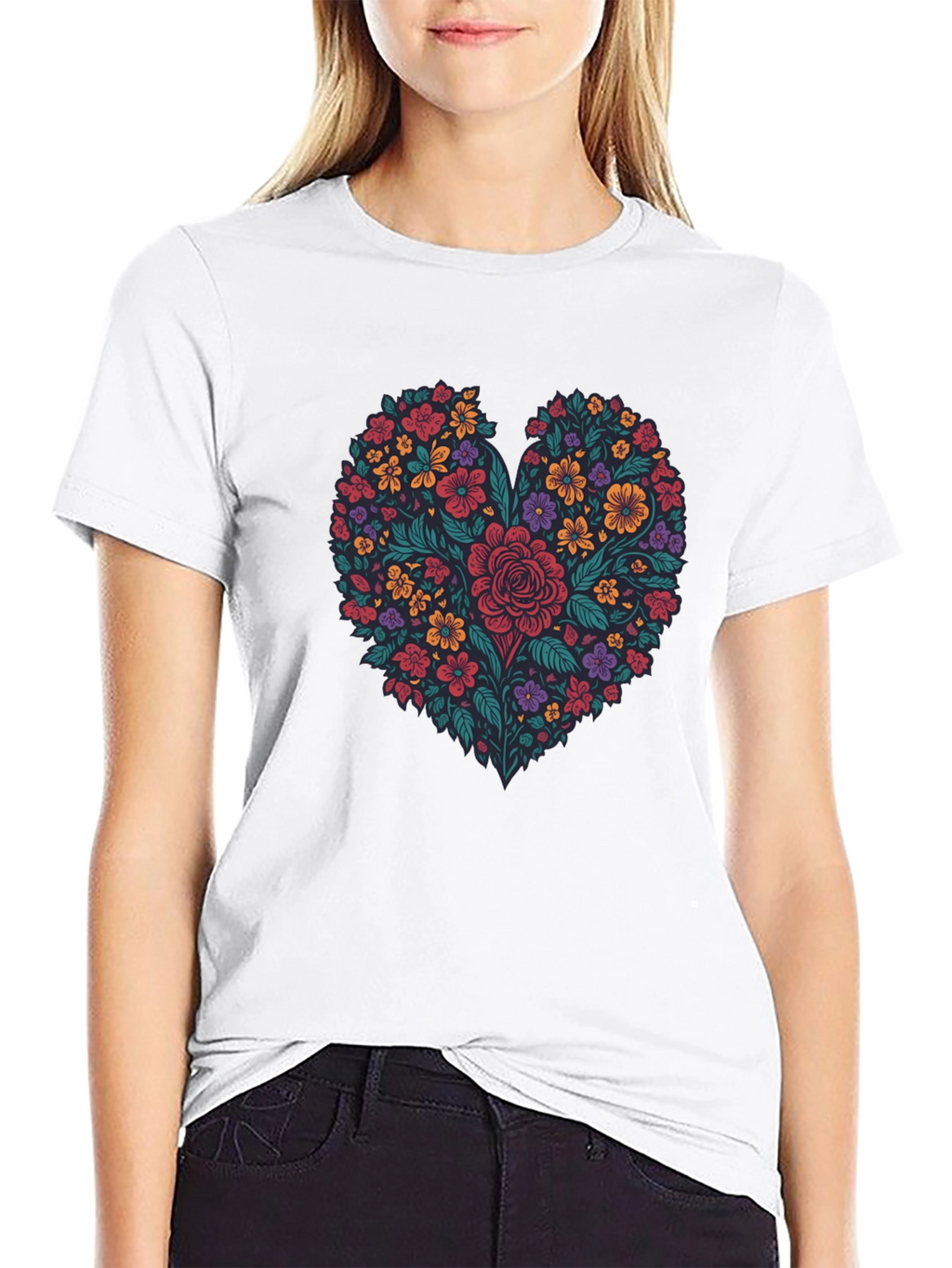 Floral Heart Graphic T-Shirt - Mens Black Tee