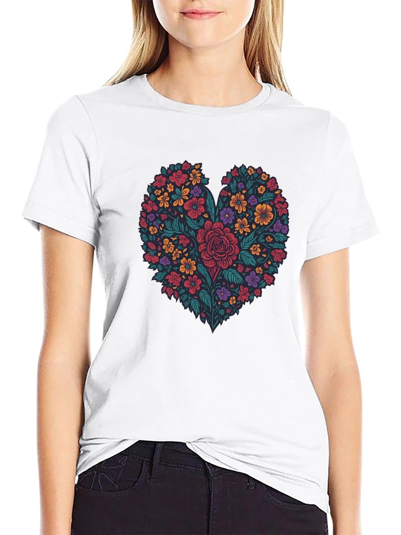 Floral Heart Graphic T-Shirt - Mens Black Tee