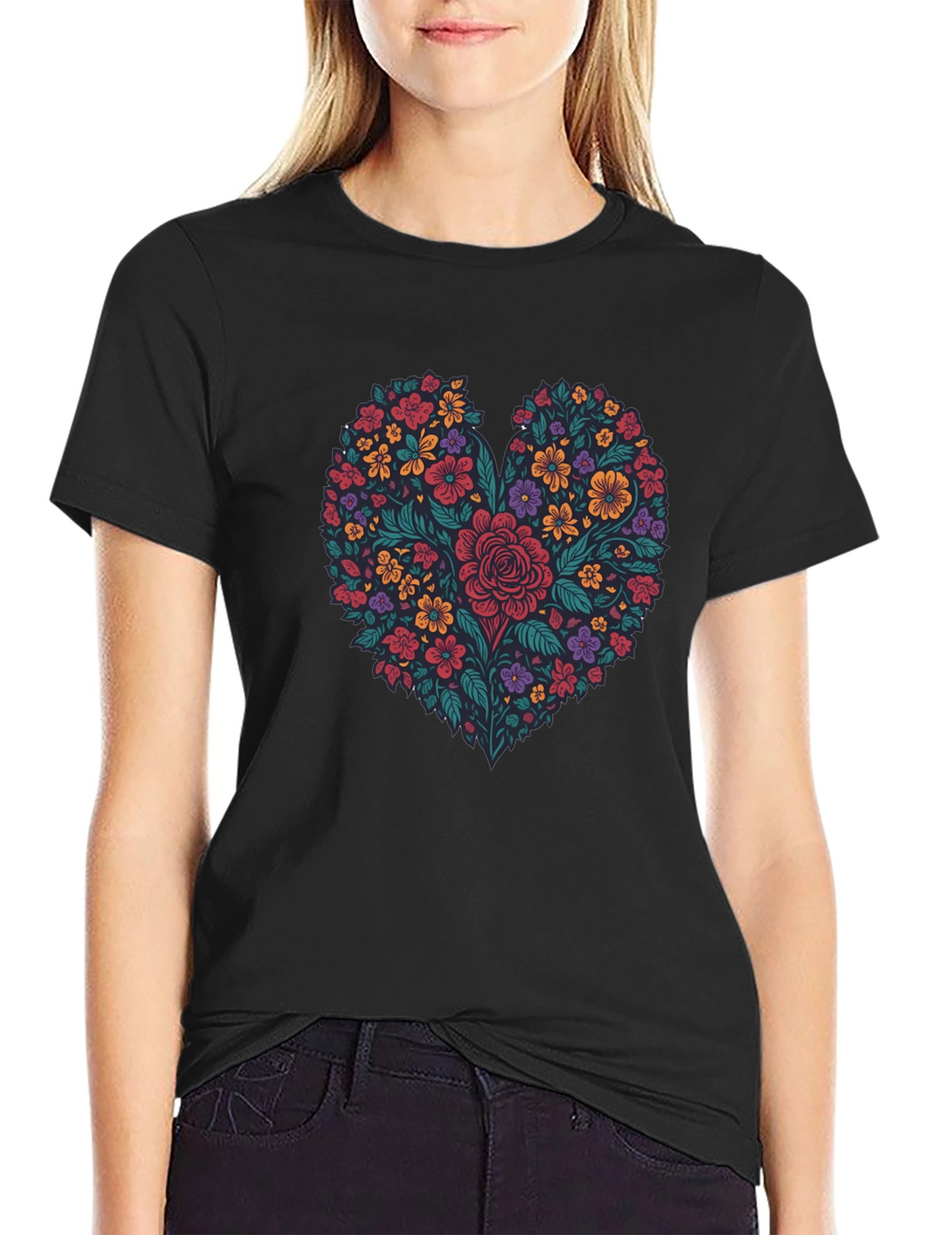 Floral Heart Graphic T-Shirt - Mens Black Tee