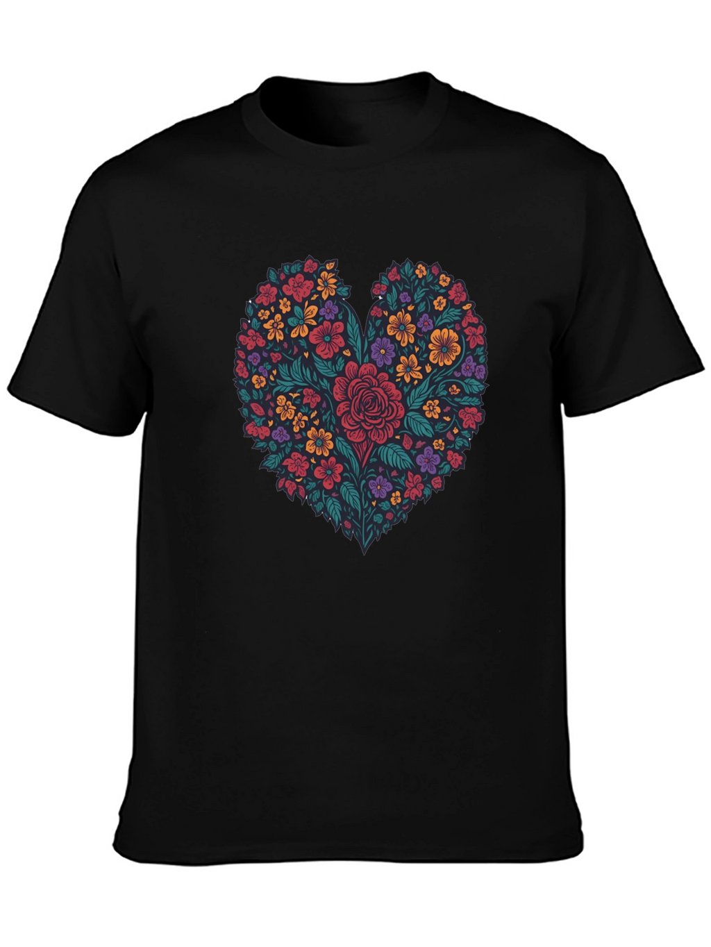 Floral Heart Graphic T-Shirt - Mens Black Tee