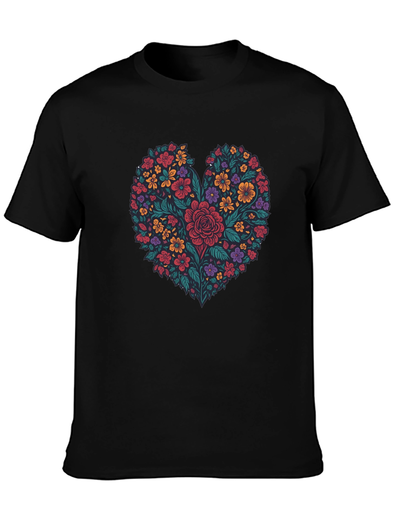 Floral Heart Graphic T-Shirt - Mens Black Tee