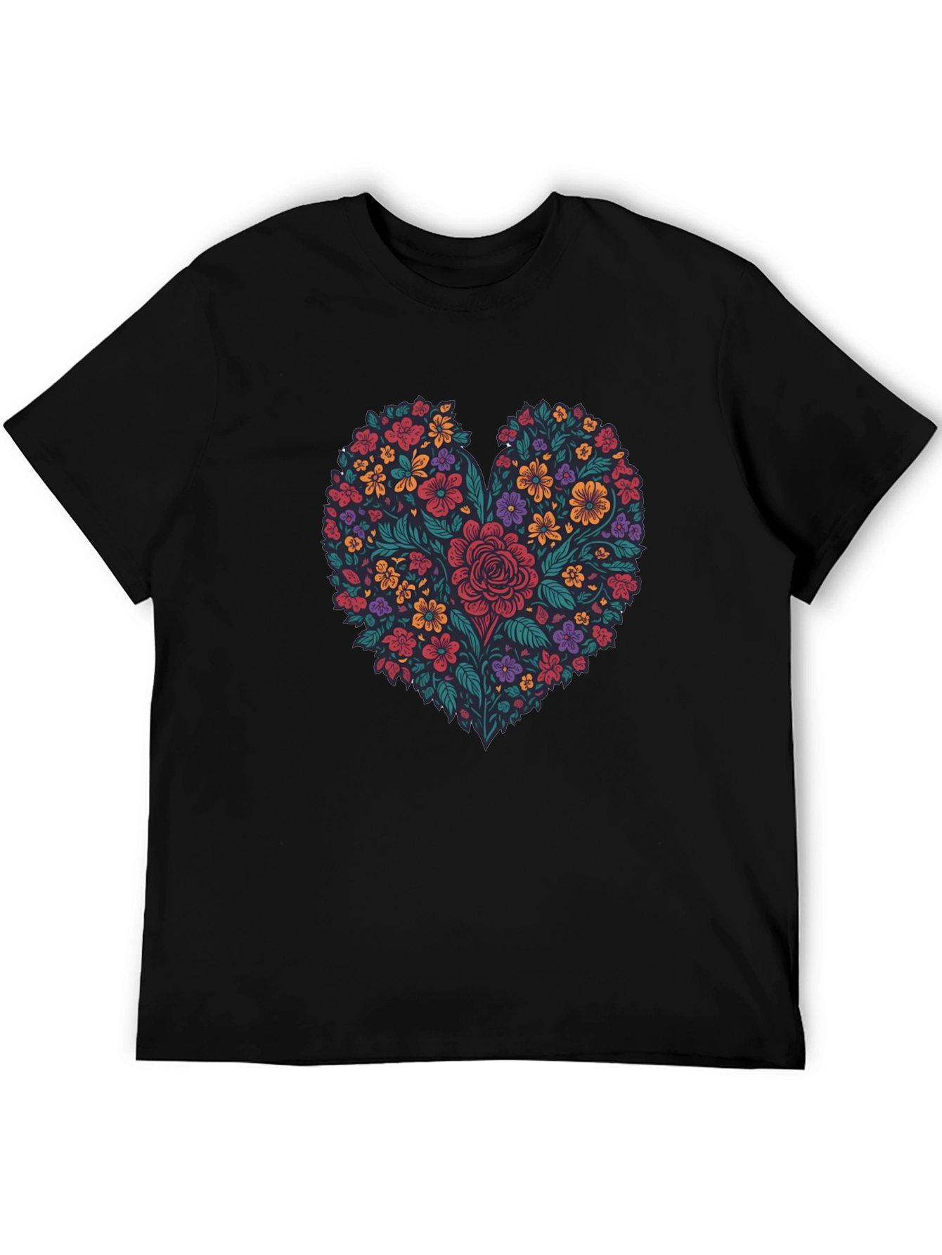 Floral Heart Graphic T-Shirt - Mens Black Tee