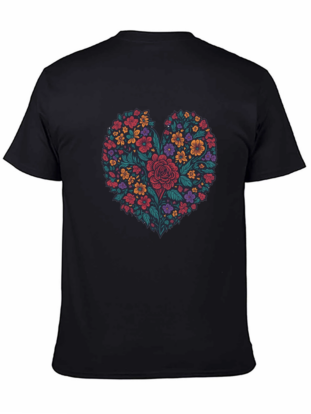 Floral Heart Graphic T-Shirt - Mens Black Tee