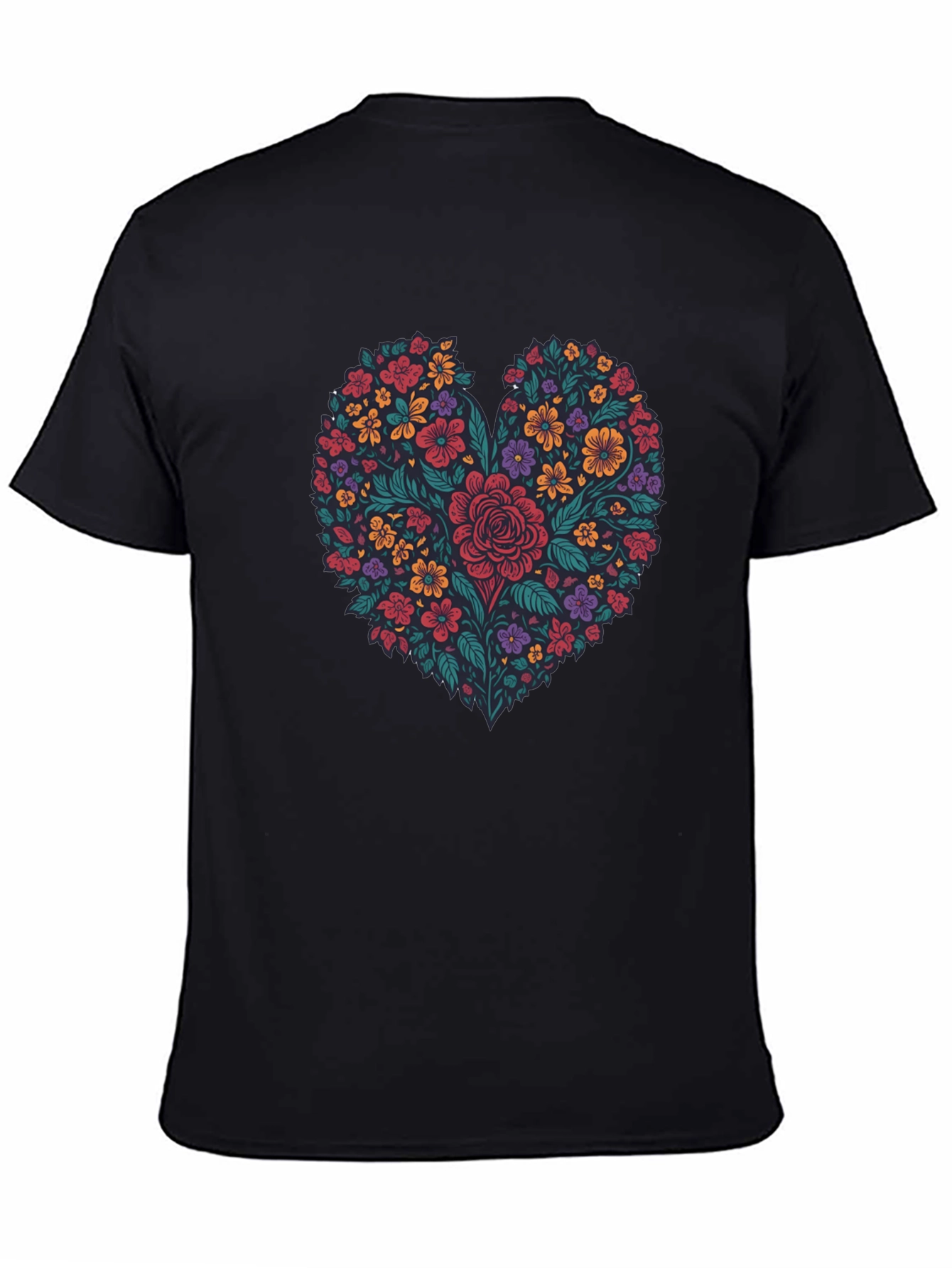 Floral Heart Graphic T-Shirt - Mens Black Tee