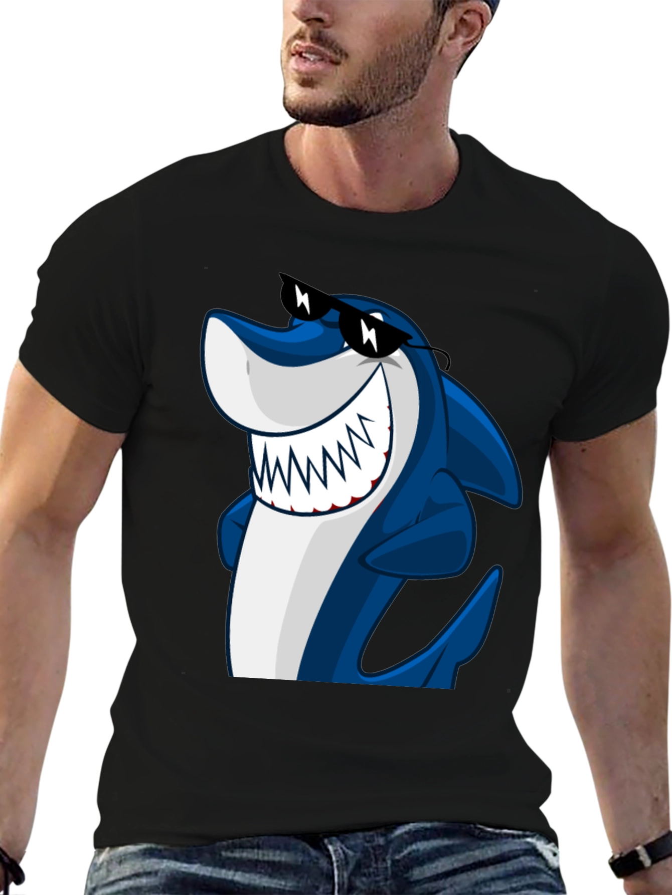 Cool Shark Graphic Tee - Black Cotton Shirt