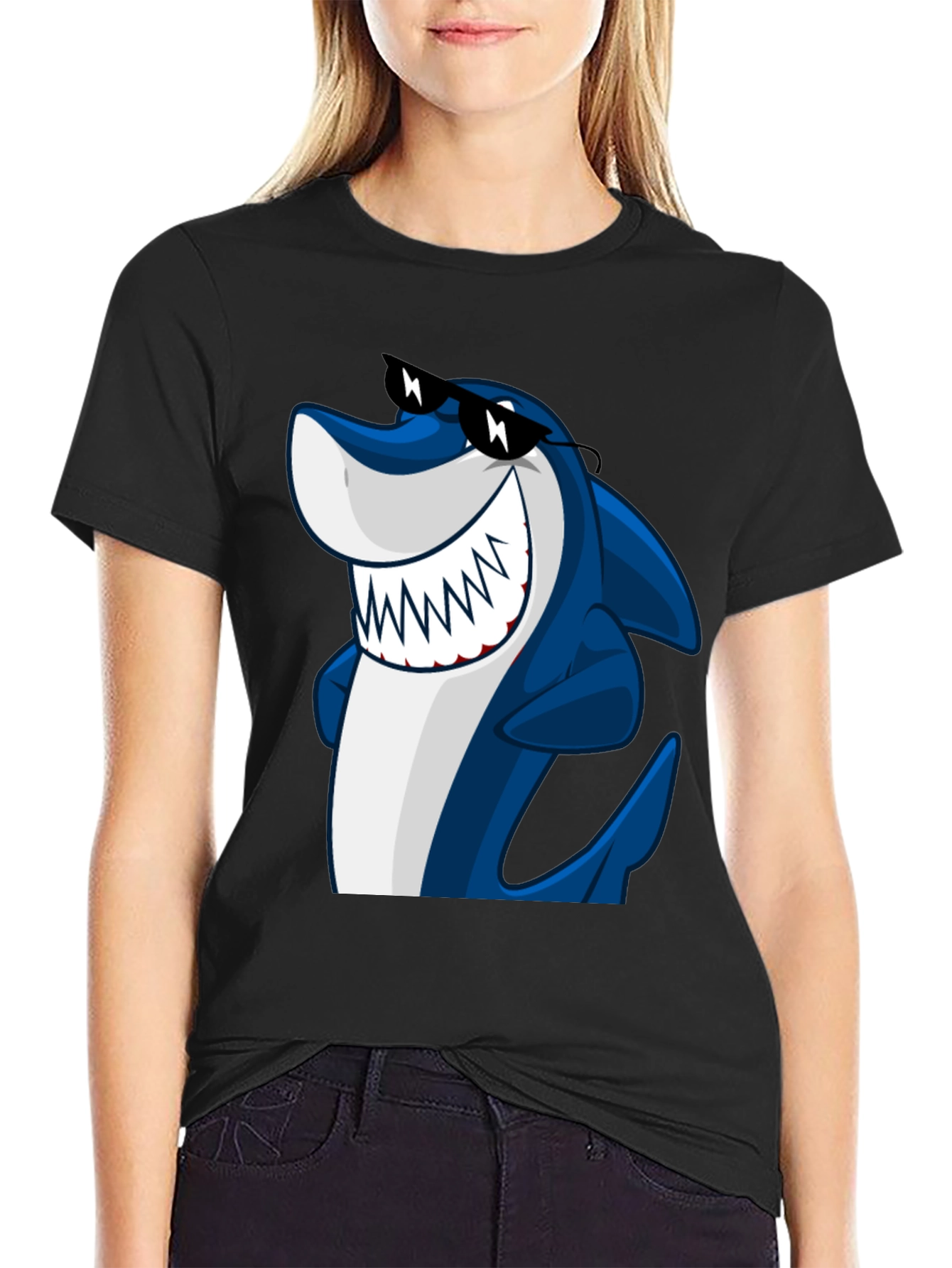 Cool Shark Graphic Tee - Black Cotton Shirt