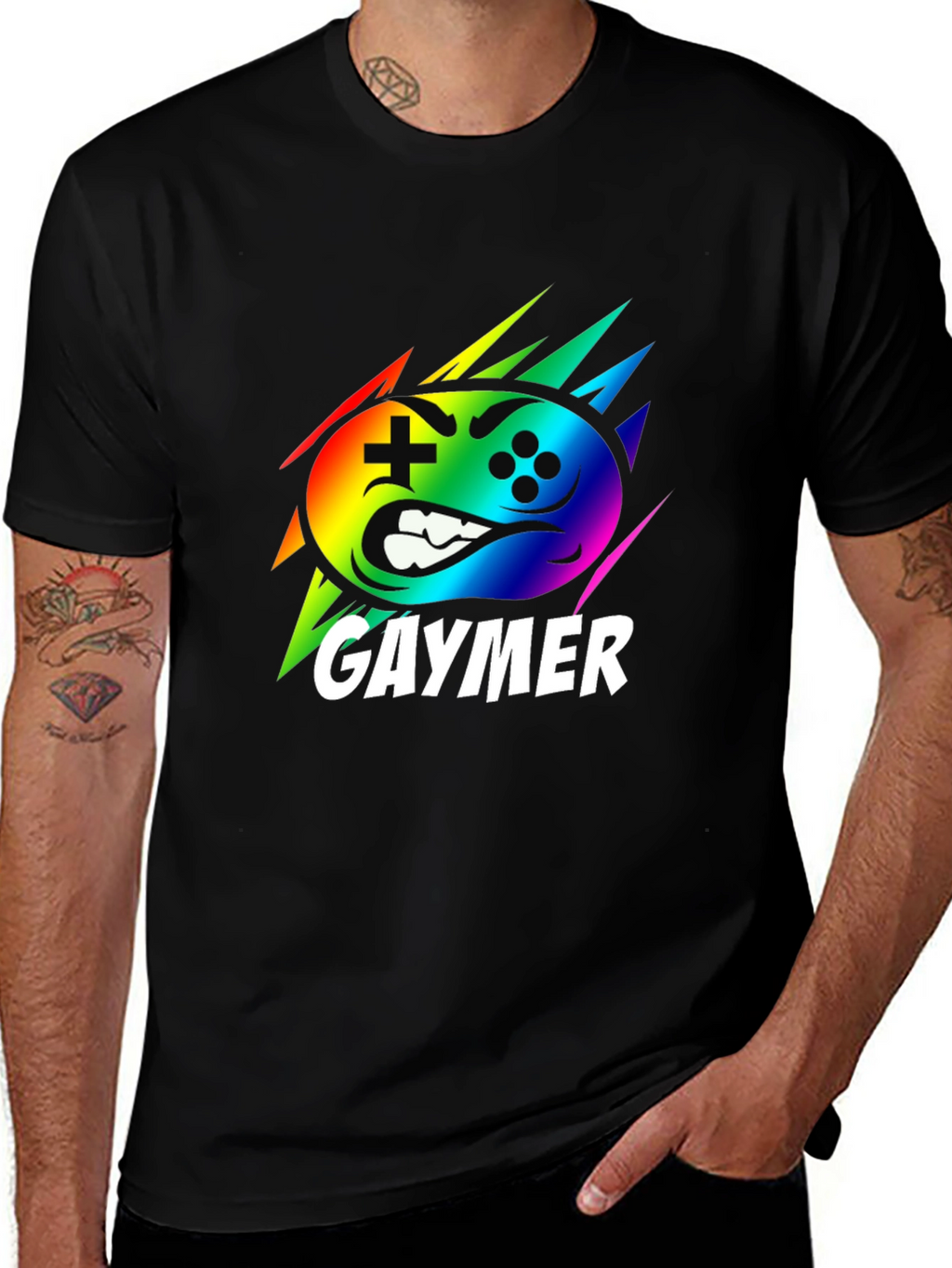 Gaymer Rainbow Controller Graphic Black T-Shirt