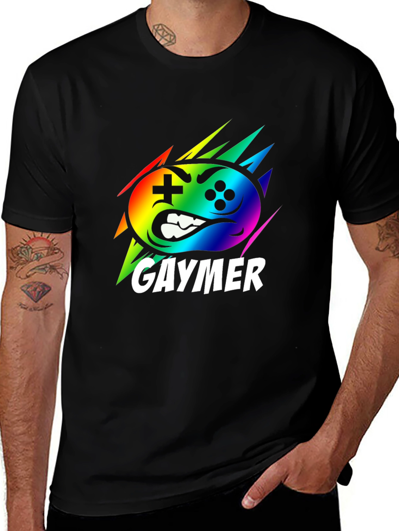Gaymer Rainbow Controller Graphic Black T-Shirt