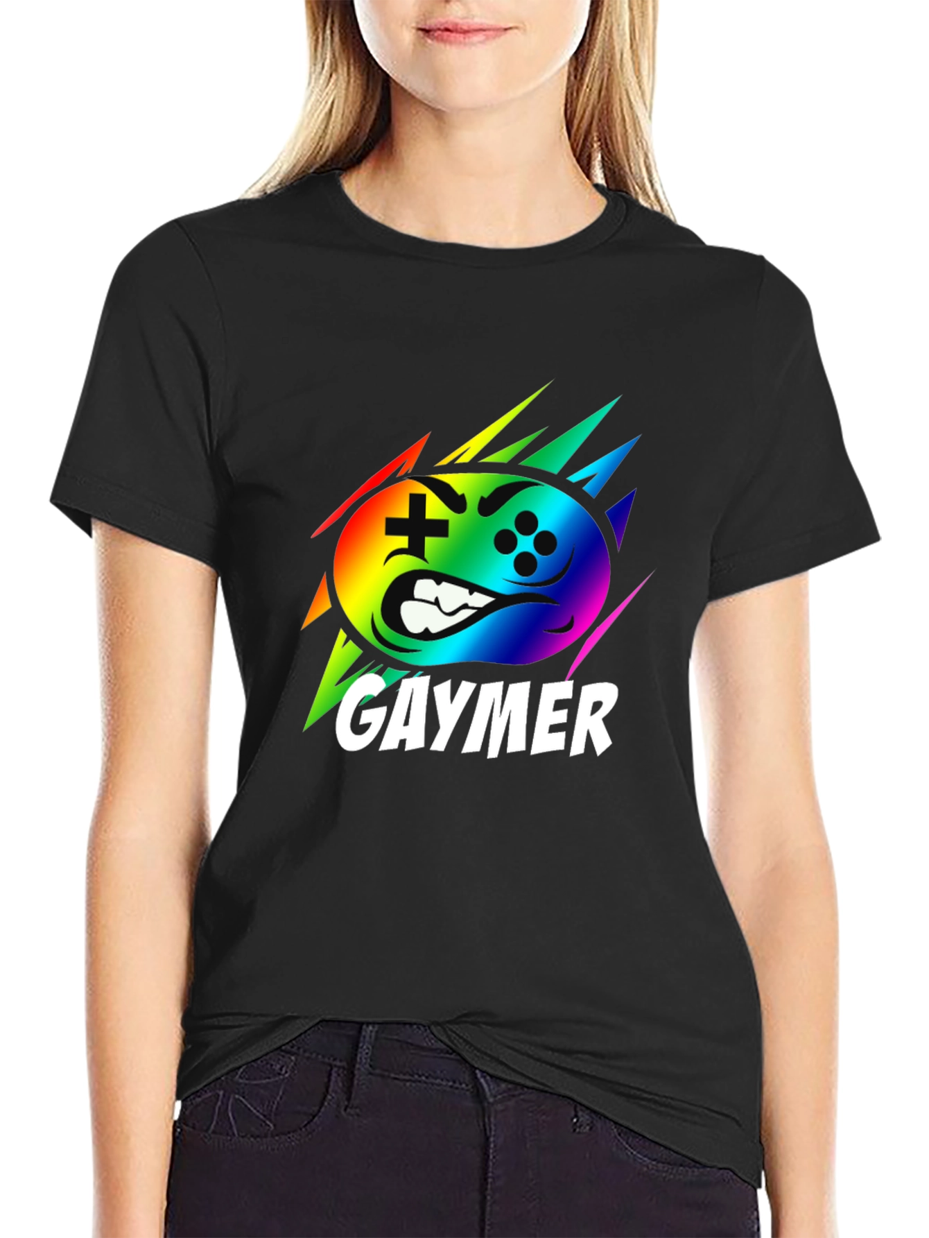 Gaymer Rainbow Controller Graphic Black T-Shirt