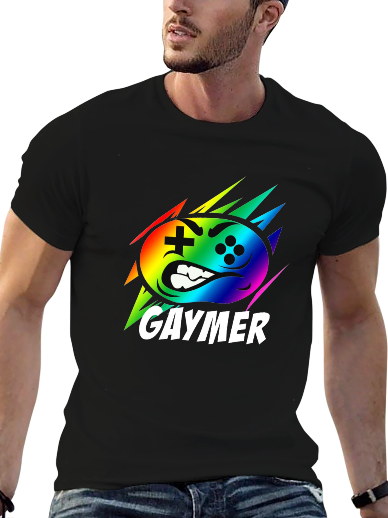 Gaymer Rainbow Controller Graphic Black T-Shirt