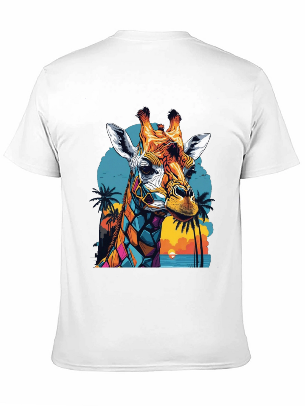 Geometric Giraffe Graphic Tee - Tropical Sunset Design