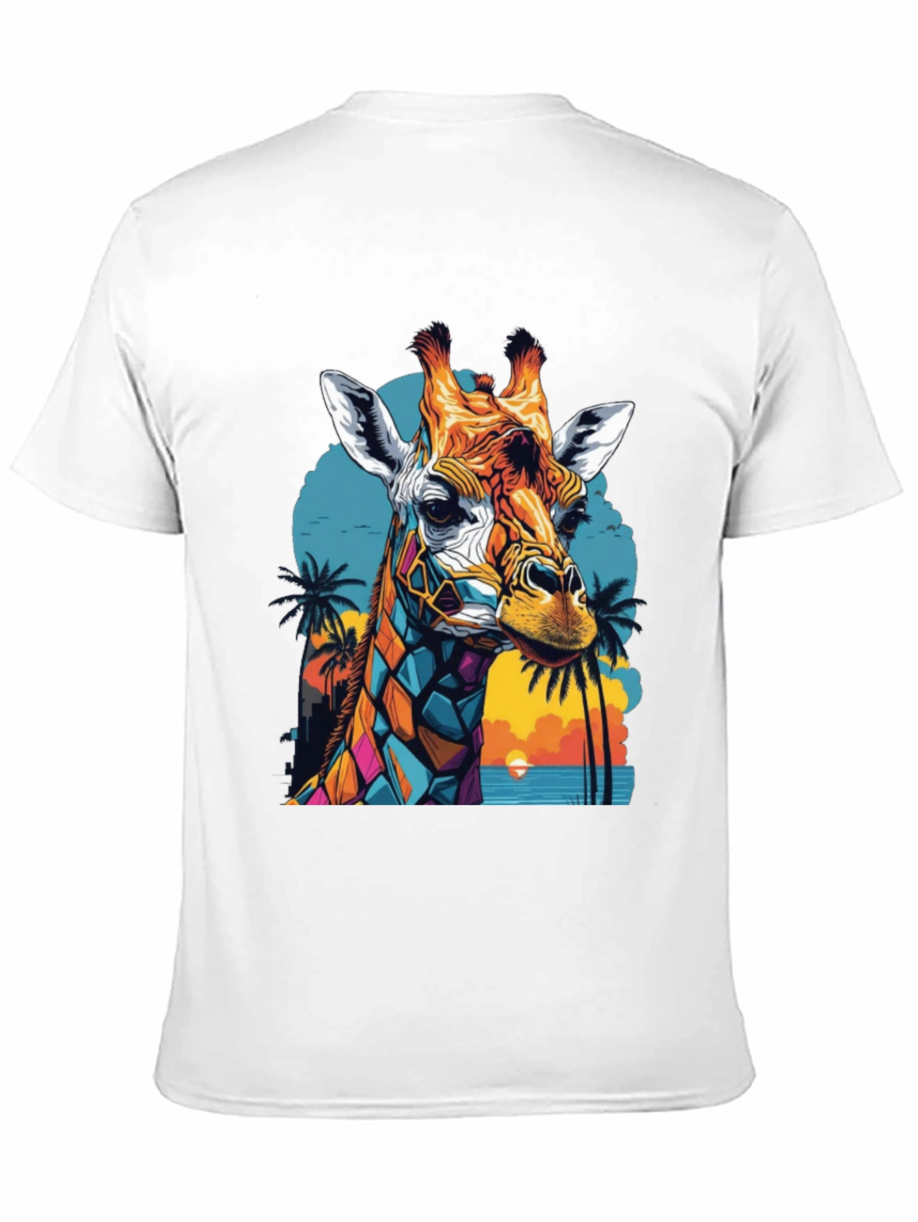 Geometric Giraffe Graphic Tee - Tropical Sunset Design