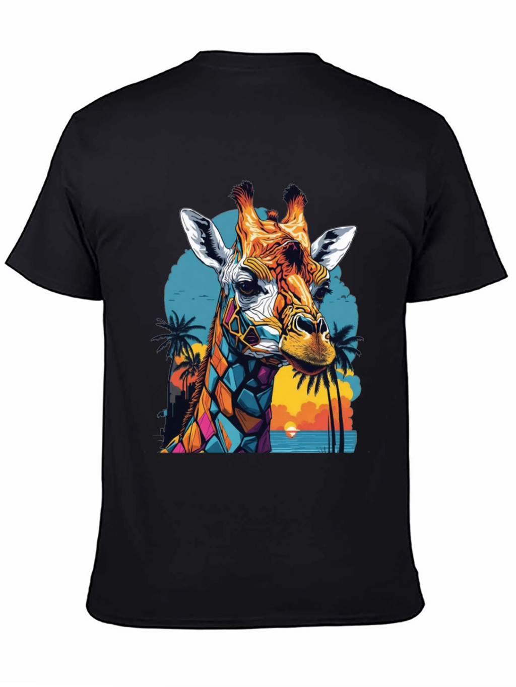 Geometric Giraffe Graphic Tee - Tropical Sunset Design