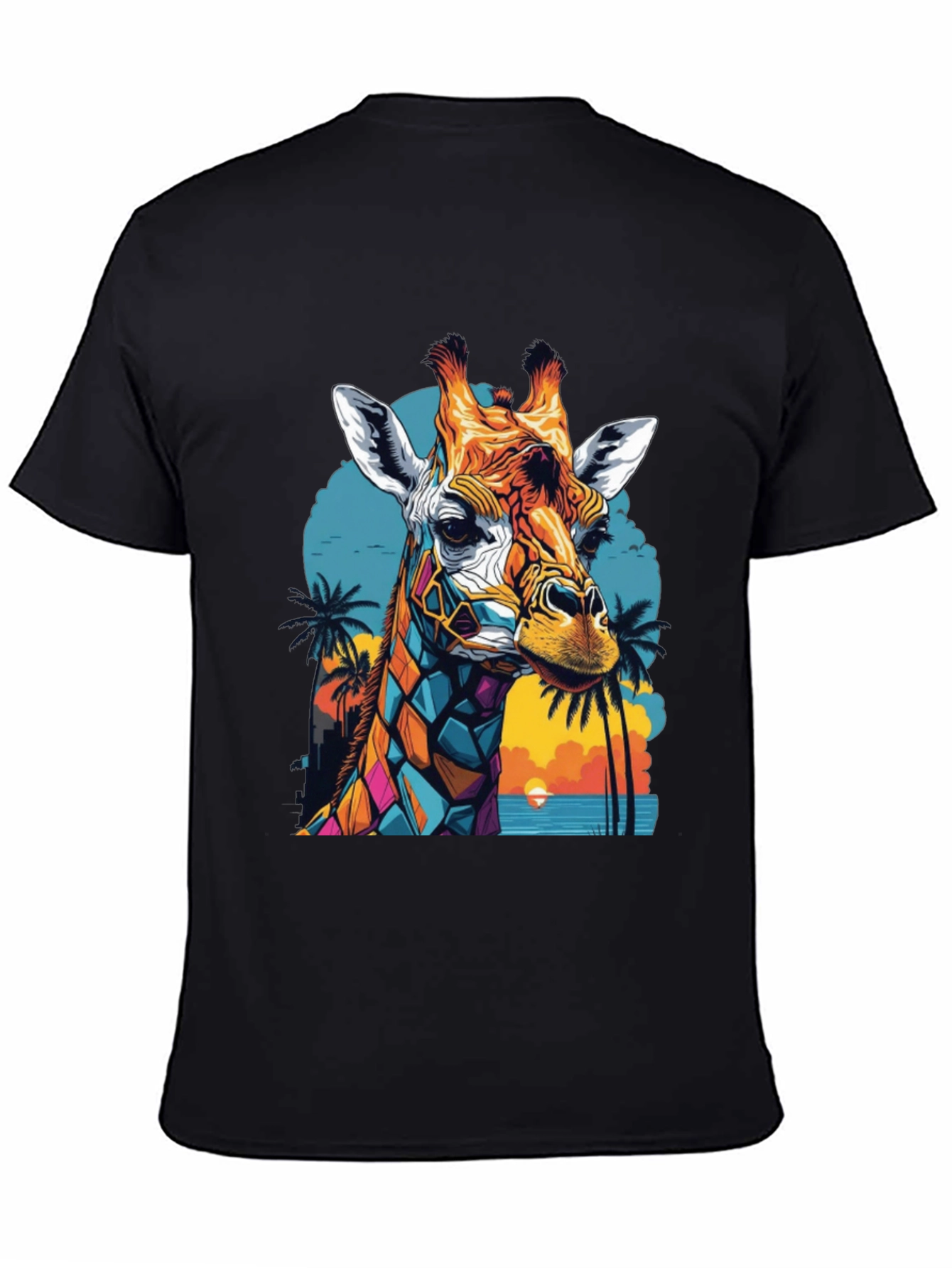 Geometric Giraffe Graphic Tee - Tropical Sunset Design